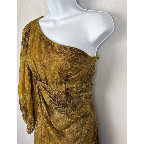 NEW Anthropologie Nirmooha One-Shoulder Shine Maxi Dress XXS Gold Beaded Boho - Picture 6 of 13